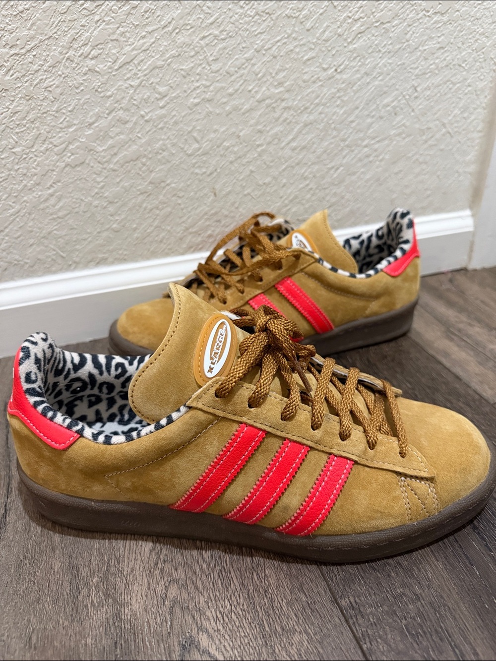adidas Tan Suede Sneakers with Red Stripes